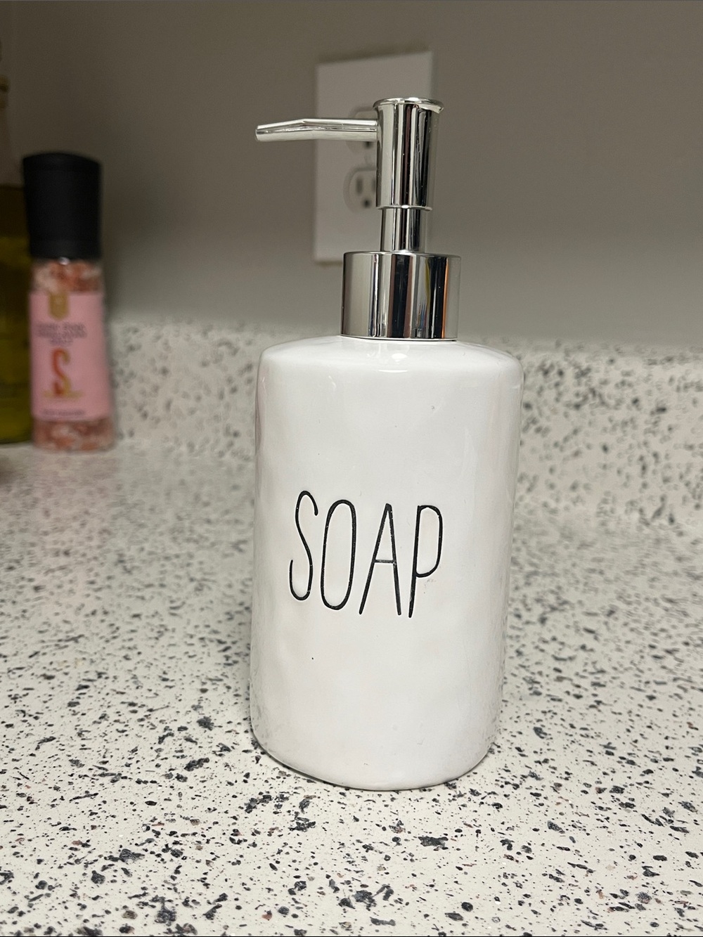 White Ceramic Soap Dispenser with Chrome Pump